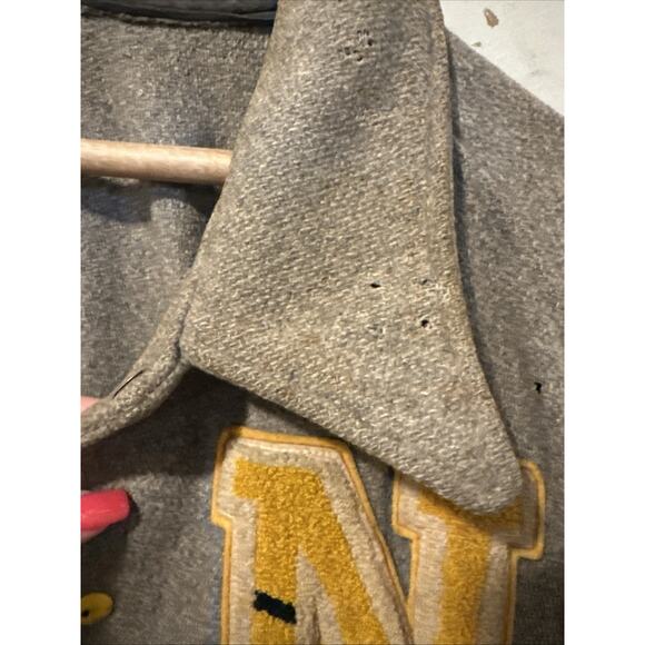 Vintage 60S Wool Varsity Jacket Yellow/ Gray - Picture 3 of 10